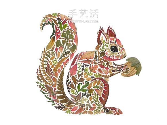 用压制的花朵和叶子创作精美的动物插图 -  www.shouyihuo.com