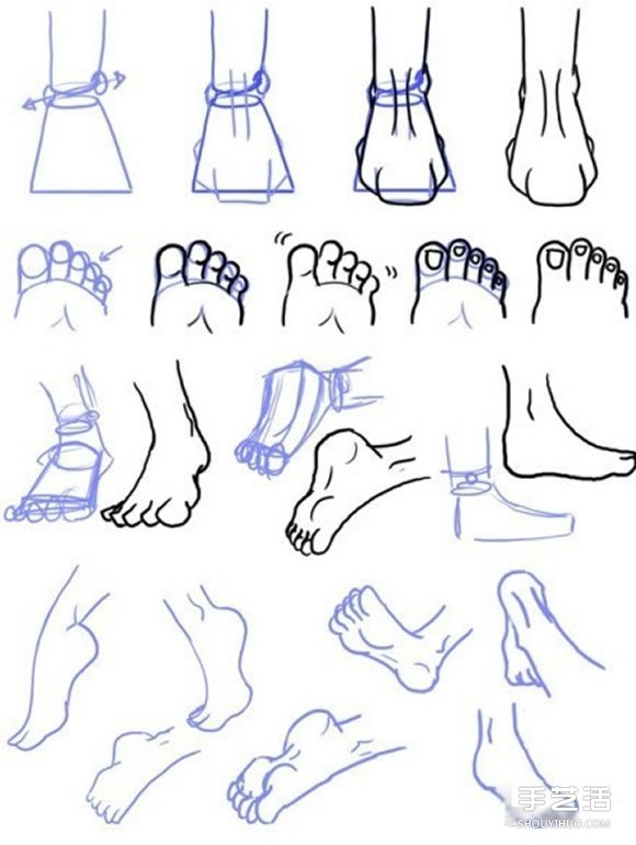 不同形态脚的画法图解 足部素描画法步骤图 -  www.shouyihuo.com