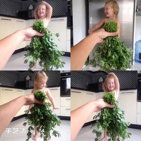 创意儿童照：小女孩穿上妈妈做的可爱蔬果礼服 -  www.shouyihuo.com