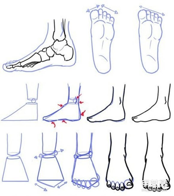 不同形态脚的画法图解 足部素描画法步骤图 -  www.shouyihuo.com