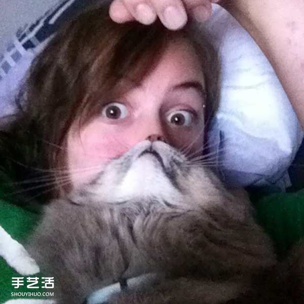 好笑的自拍照片 利用宠物猫拍出可爱大胡子 -  www.shouyihuo.com