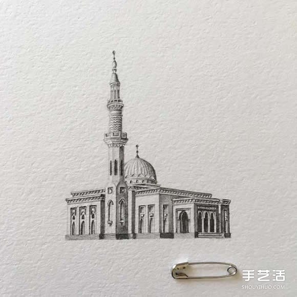 感受清真寺的庄严华丽 极细腻建筑铅笔素描 -  www.shouyihuo.com