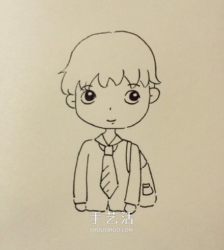 卡通风格帅气高中男生的简笔画画法图片 -  www.shouyihuo.com